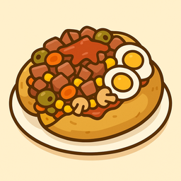 Patata asada de carne con huevos fritos