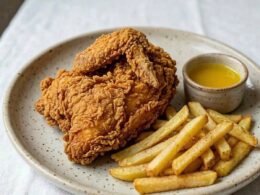 Pollo frito troceado con patatas fritas — Chinatown 2 Ciudad Jardín