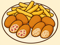 Dibujo: Croquetas de jamón y de pollo asado con patatas