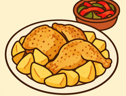 Dibujo: Pollo con patatas y pimientos