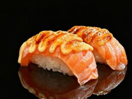 10. Salmón Flambeado (2 Pzas.) — Sushi go